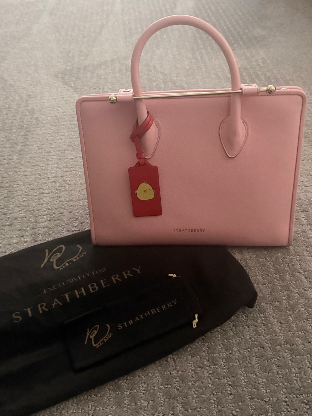 Strathberry bubblegum pink midi tote collab with Mr Bag